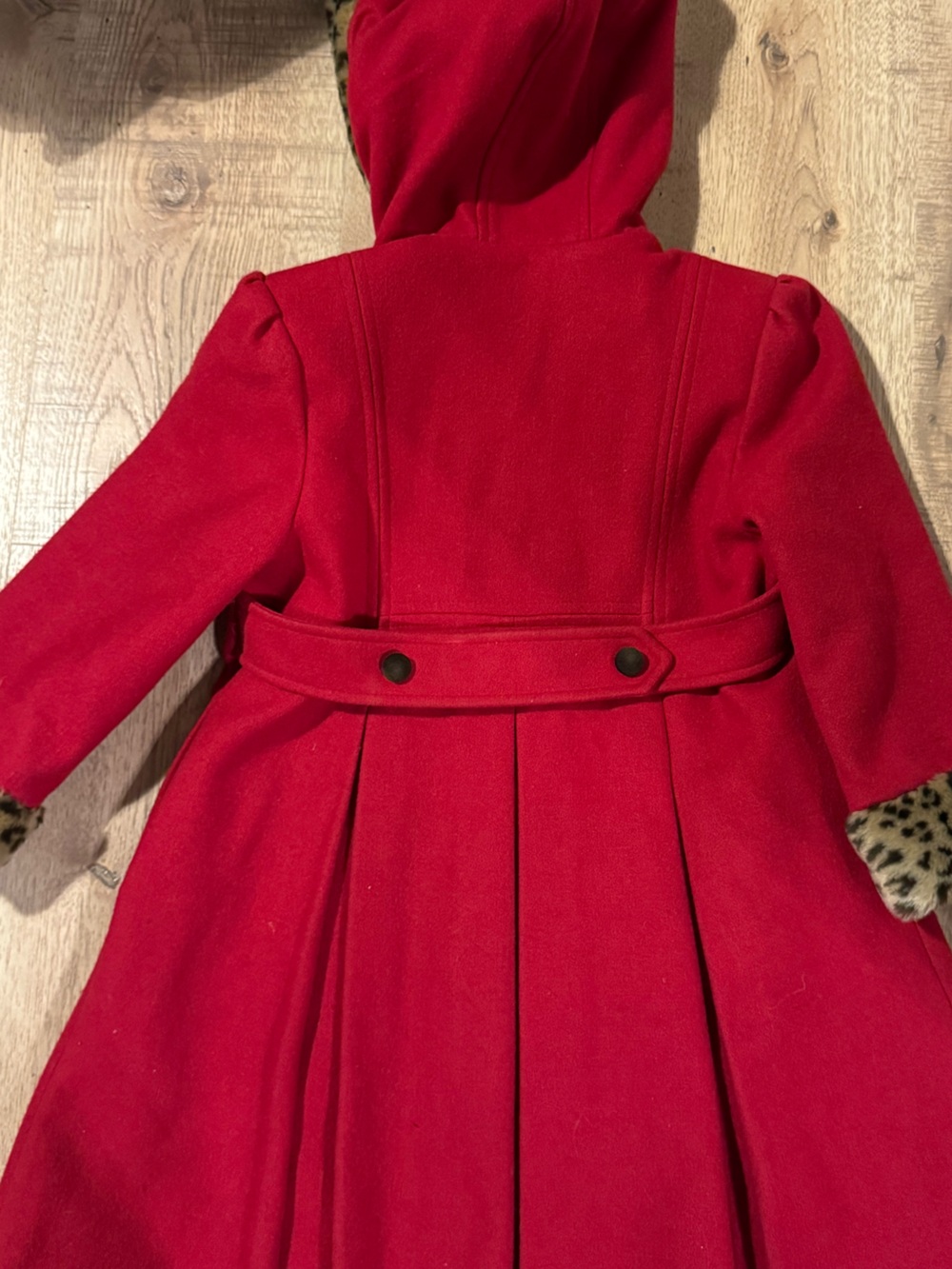 Stephanie Matthews Vintage Kids Red Wool Coat Girls 5 Leopard Trim - Picture 8 of 8